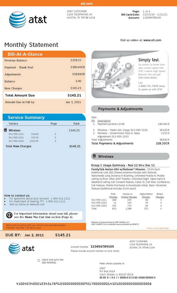 at&t cell phone payment