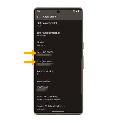 Google Pixel 7 Pro GE2AE Find IMEI Phone Serial Number AT T