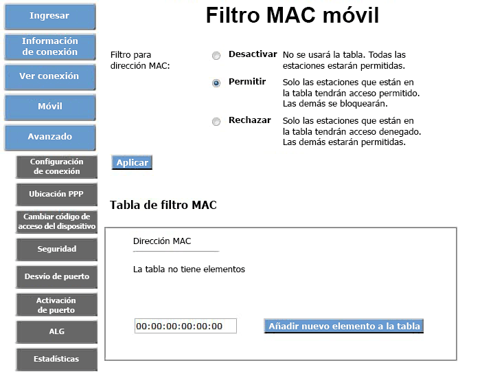 Configura la imagen de la página del filtro MAC móvil