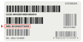 Etiqueta de IMEI que muestra un código de barras con el número IMEI debajo