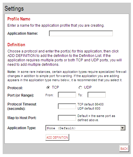 Settings window