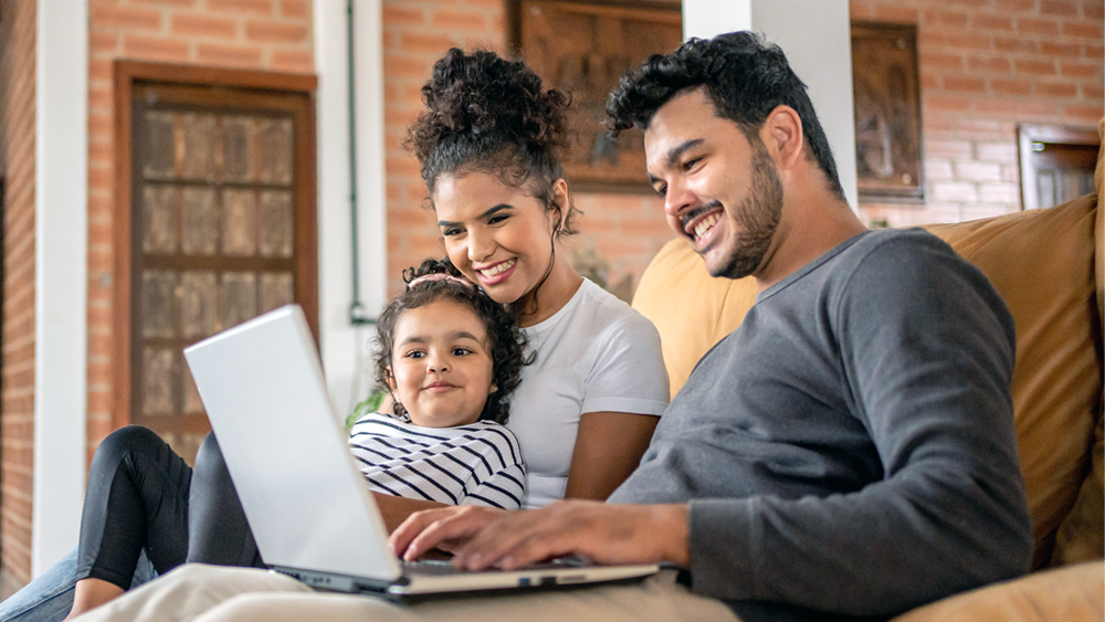 A family looking at tablet