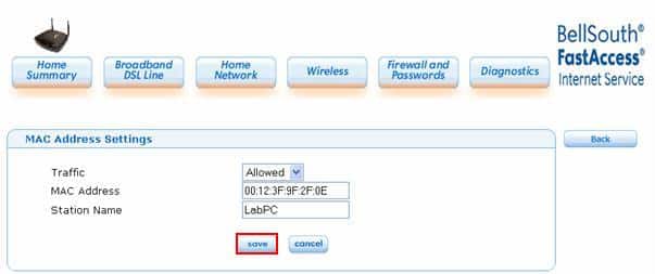 MAC Address Settings page image