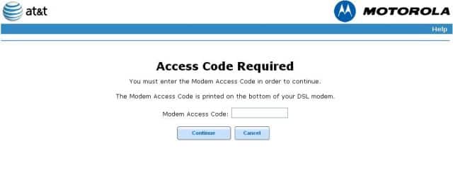 Modem Access Code entry field location