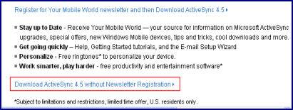 Click Download ActiveSync 4.5 without Newsletter Registration.