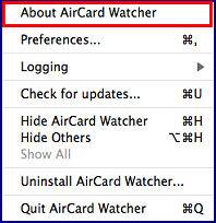 Select AirCard Watcher > About AirCard Watcher from the menu.