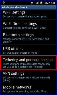 Scroll to and tap Tethering and portable hotspot.