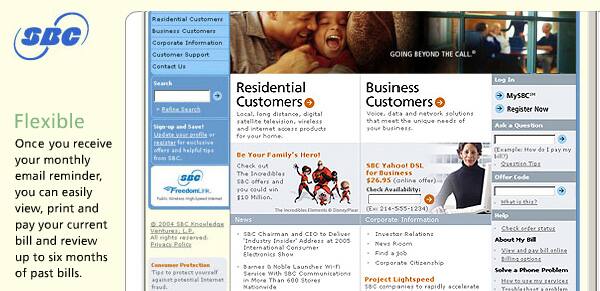 Sample of SBC home page.