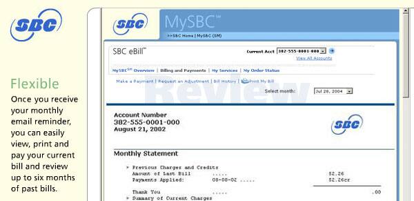 Sample of online bill details.