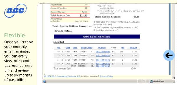 Sample online bill with links to check unknown phone numbers.