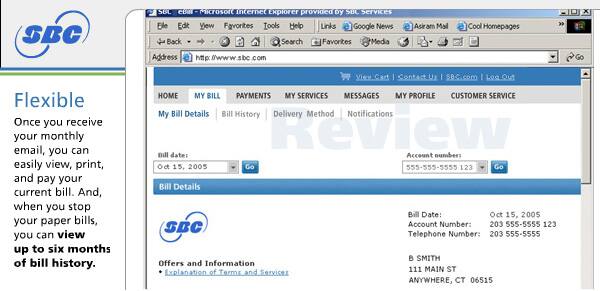 Sample of online bill details.