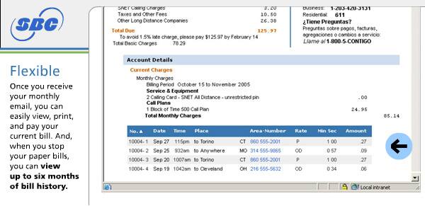 Sample online bill with links to check unknown phone numbers.