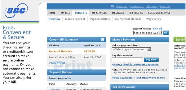 Sample of Payment Summary web page.