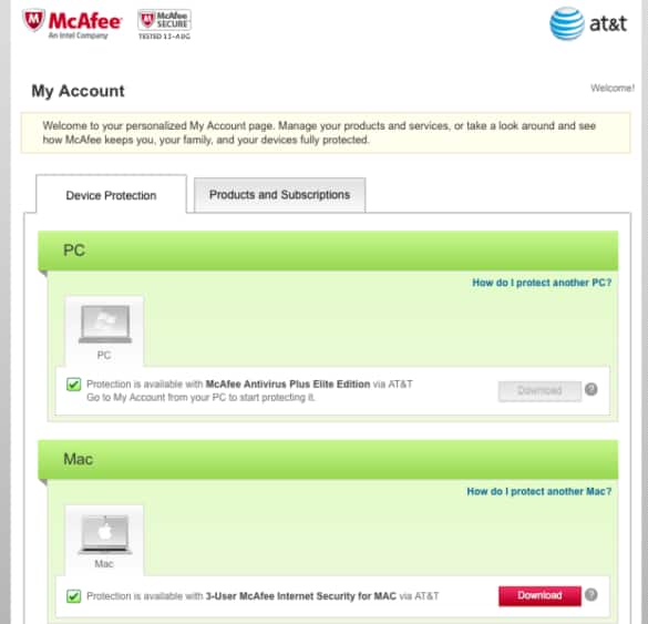 At&t mcafee online protection
