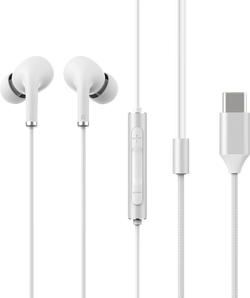 AT&T Essentials Corded Noise Isolating Silicone Earbuds USB-C - White  (Product view 1)