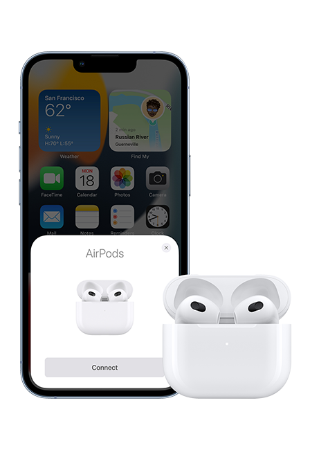 Apple AirPods (3.ᵃ generación) con estuche de carga MagSafe, blanco (Vista del producto 6)