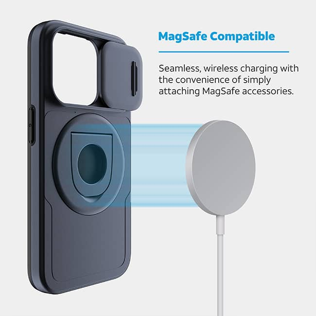 AT&T Essentials Magnetic Utility Case with Camera Cover and Kickstand + Finger Loop - iPhone 15 Pro - Blue  (Product view 5)