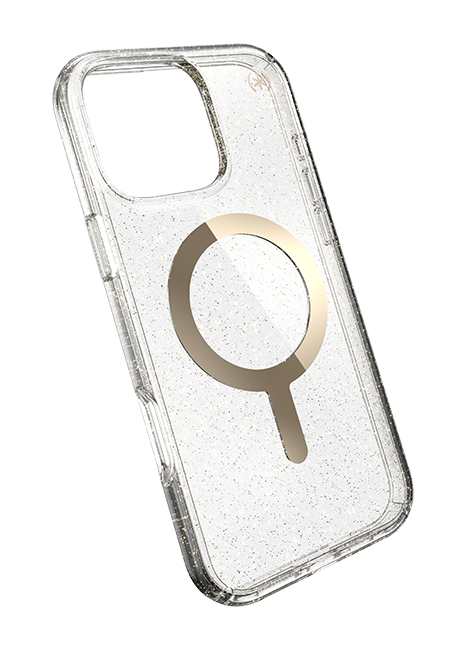 Estuche Speck Presidio Lux con MagSafe dorado para iPhone 16 Pro Max, con brillos (consulta de producto 2)