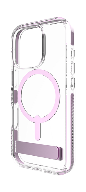 Estuche Zagg Piccadilly Snap con pie de apoyo y MagSafe para iPhone 16 Pro, transparente con rosa claro (consulta de producto 3)