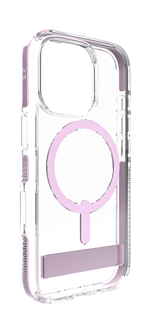 Estuche Zagg Piccadilly Snap con pie de apoyo y MagSafe para iPhone 16 Pro, transparente con rosa claro (consulta de producto 4)