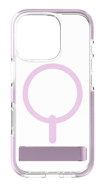 Estuche Zagg Piccadilly Snap con pie de apoyo y MagSafe para iPhone 16 Pro, transparente con rosa claro (consulta de producto 7)