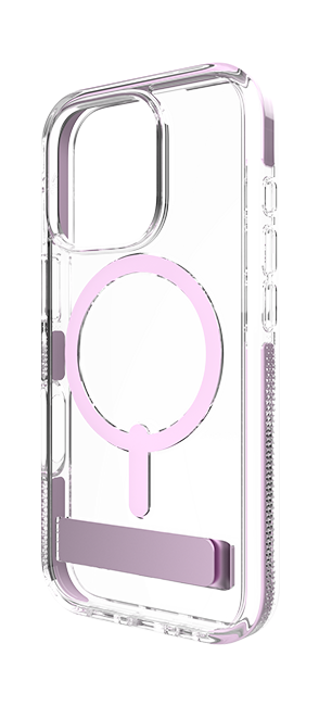 Estuche Zagg Piccadilly Snap con MagSafe + pie de apoyo para iPhone 16 Pro Max, transparente con rosa claro (consulta de producto 3)