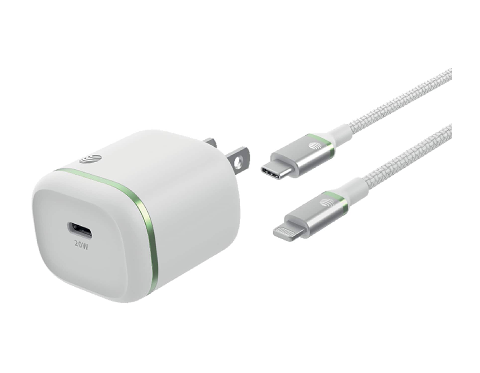 AT&T 2 Pack Lightning Cable with 20W USB-C Power Delivery Wall Block - White  (Product view 1)