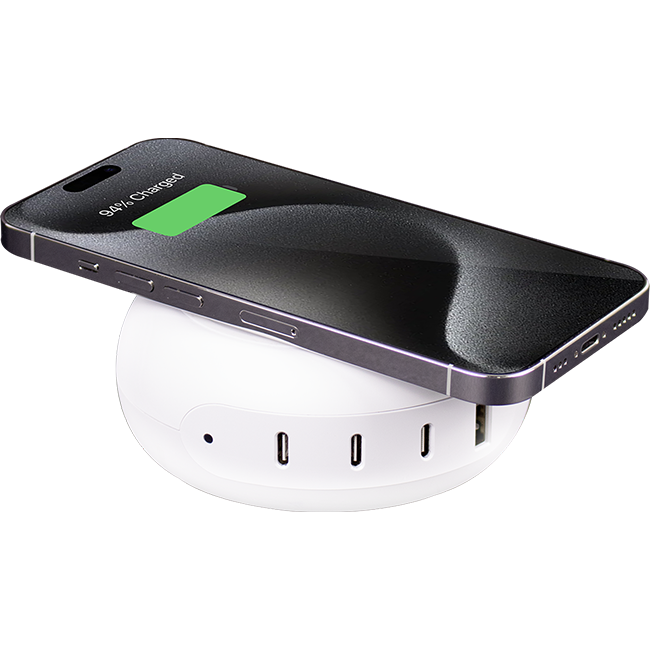 Tylt Multi Port 100W Power delivery Hub with Wireless charging (3USB-C + 1USB-A) - White  (Product view 2)
