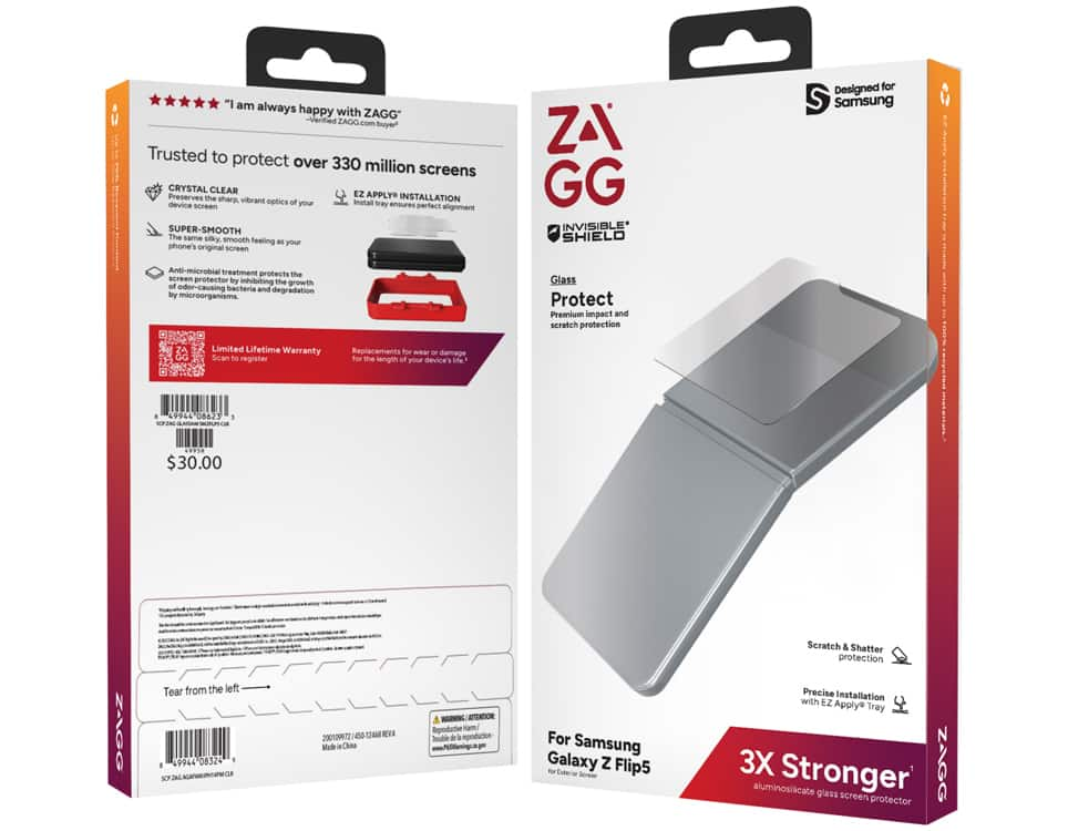 Zagg - InvisibleShield Glass+ Defense Screen Protector for Samsung Galaxy Z Flip5 - Clear