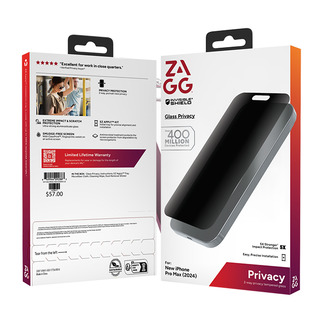 Zagg Invisible Shield Glass Privacy Antimicrobial Screen Protector - iPhone 16 Pro Max - Clear  (Product view 4)