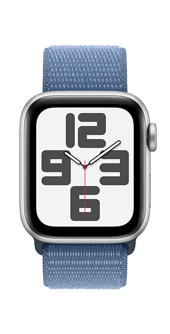 Apple Watch SE 2.ª gen. (2022) - 40 mm, aluminio plateado con correa deportiva azul invierno (consulta de producto 3)