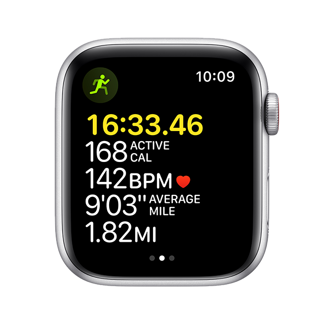Apple Watch SE de 44 mm en aluminio plateado con correa deportiva en azul Abyss/verde (consulta de producto 4)