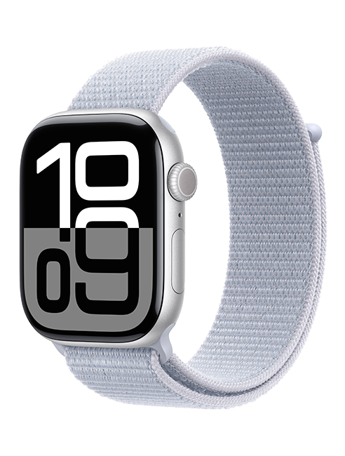 Apple Watch Series 10 de 46 mm, aluminio plateado con correa Loop deportiva azul nube (consulta de producto 2)