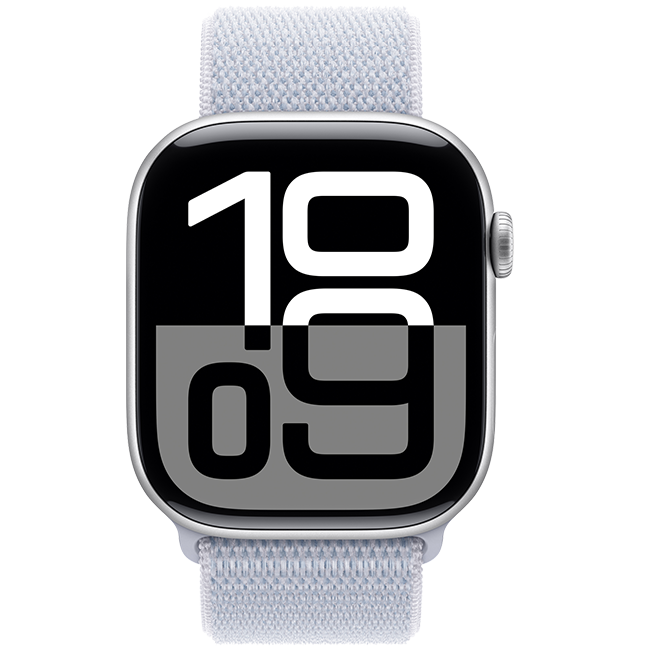 Apple Watch Series 10 de 46 mm, aluminio plateado con correa Loop deportiva azul nube (consulta de producto 1)