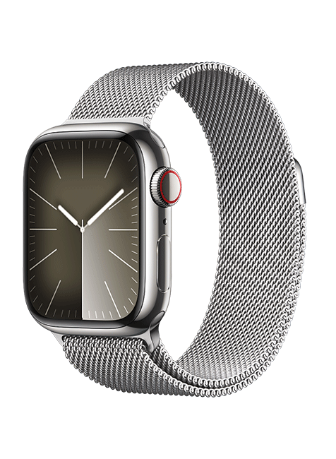 Apple Watch Series 9 de 41 mm, acero inoxidable plateado con correa Milanese plateada (consulta de producto 2)