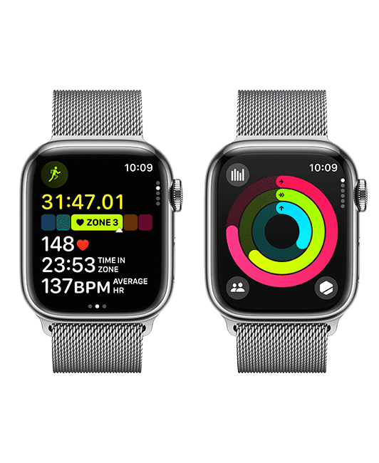 Apple Watch Series 9 de 41 mm, acero inoxidable plateado con correa Milanese plateada (consulta de producto 9)