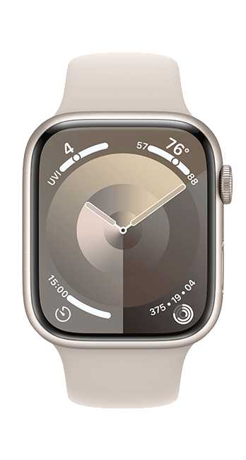 Apple Watch Series 9 de 45 mm, aluminio blanco estelar con correa deportiva blanco estelar, S-M (consulta de producto 3)