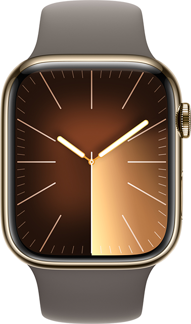 Apple Watch Series 9 45 mm - Acero inoxidable dorado con correa deportiva arcilla, M-L (consulta de producto 1)