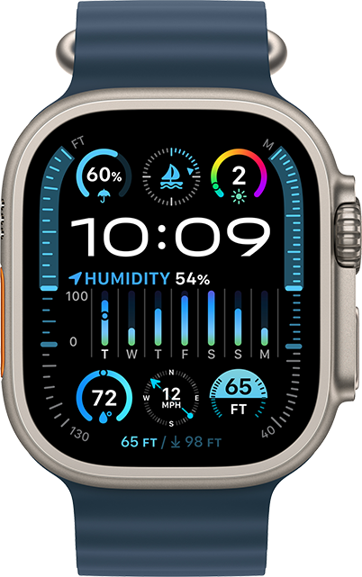Apple Watch Ultra 2 de 49 mm, titanio con correa Ocean azul (consulta de producto 1)