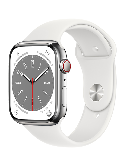 Apple Watch Series 8 - 45 mm - Acero plateado, correa deportiva blanca, S-M (consulta de producto 2)