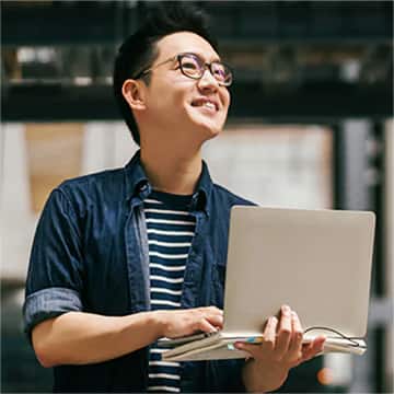 A man working on tablet